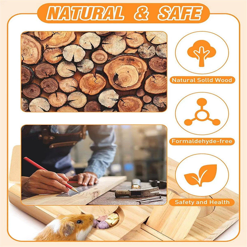 Natural Wooden Hamster Feeder & Snack Dispenser