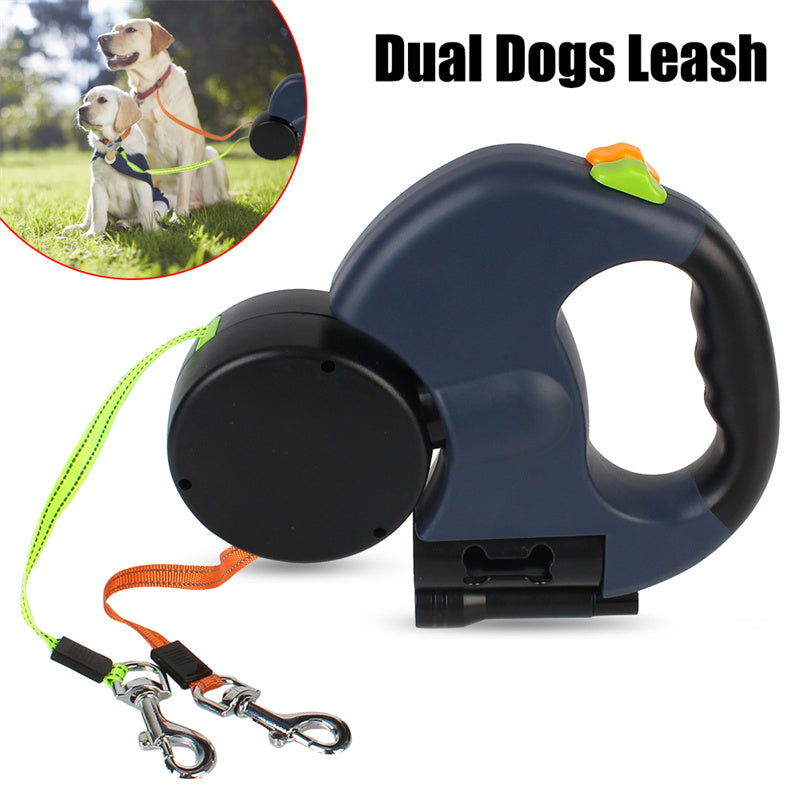 Retractable Dual Dog Leash with 360° Swivel & Flash Light