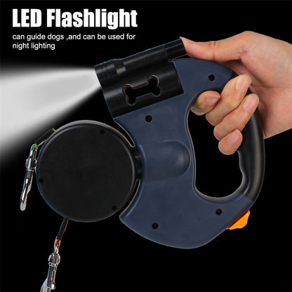 Retractable Dual Dog Leash with 360° Swivel & Flash Light