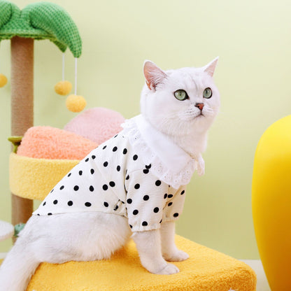 Polka Dot Pet T-Shirt with Ruffle Collar