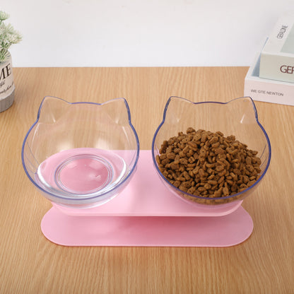 Cat-shaped Transparent Inclined Pet Bowl