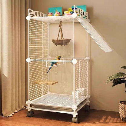 Bird Villa Cage with Clear Panels & Wheels