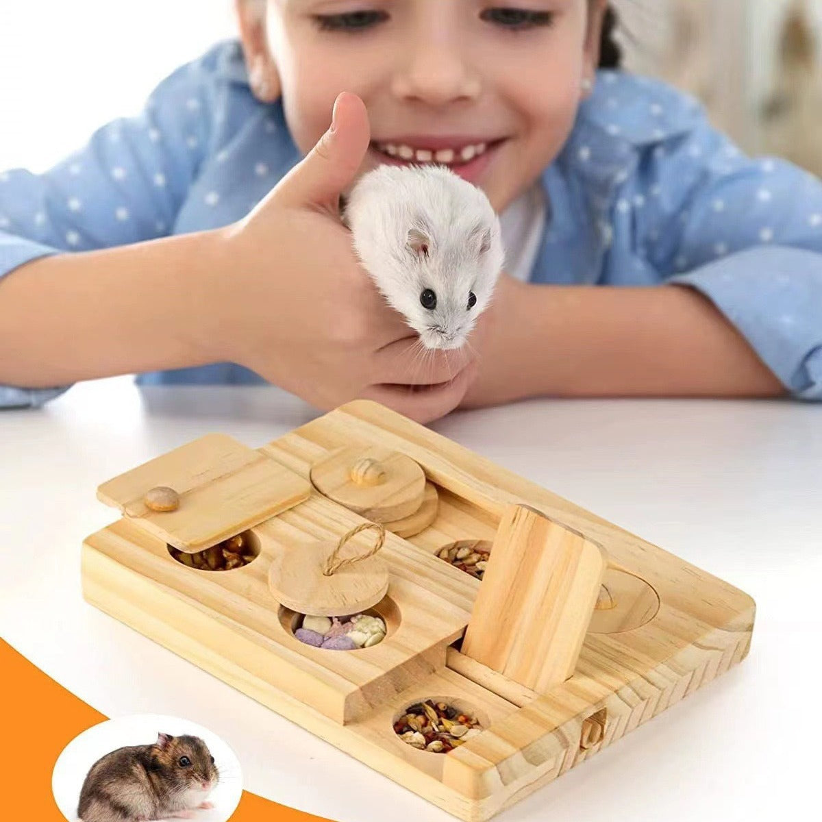 Natural Wooden Hamster Feeder & Snack Dispenser