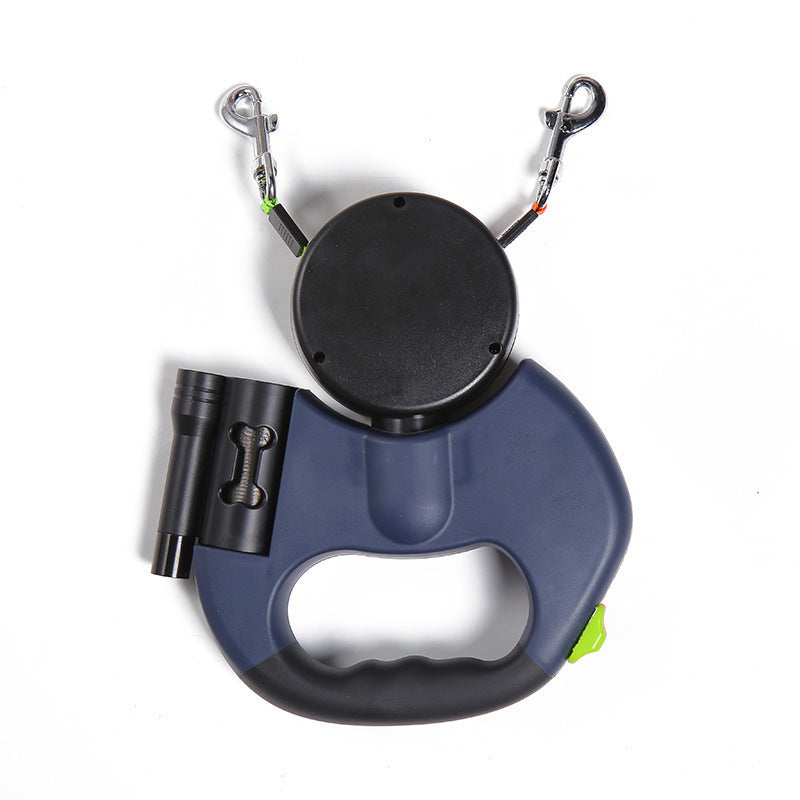 Retractable Dual Dog Leash with 360° Swivel & Flash Light
