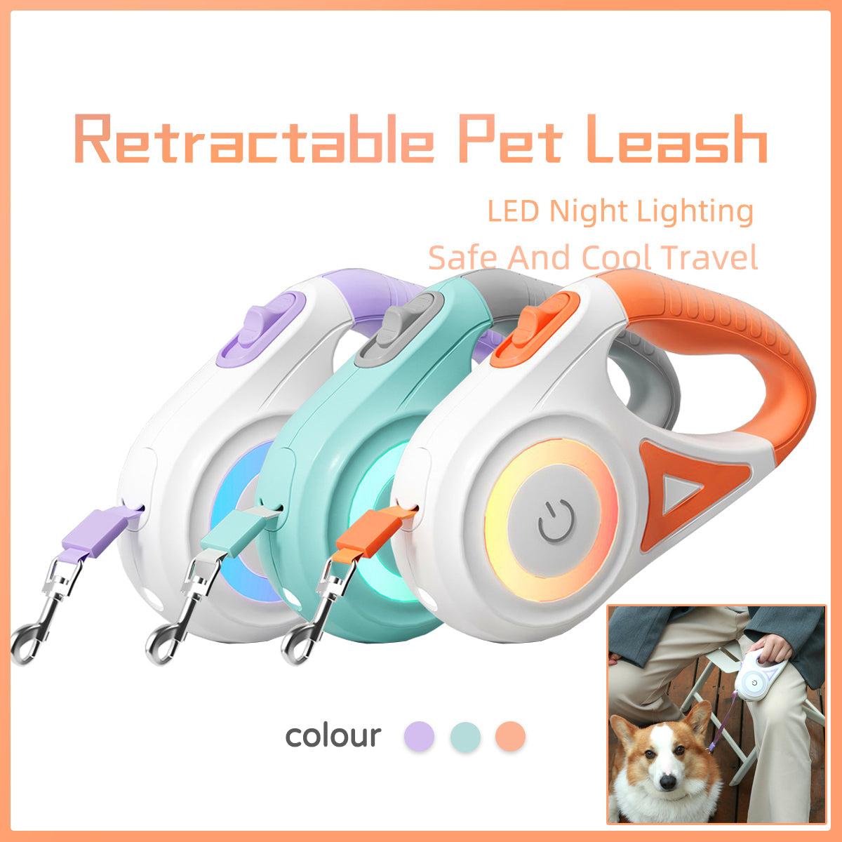 Retractable Dual Dog Leash with 360° Swivel & Light