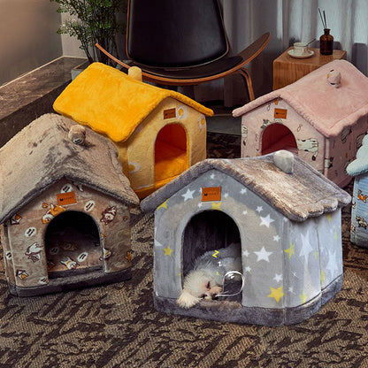 Premium Plush Pet House Bed for Dogs & Cats
