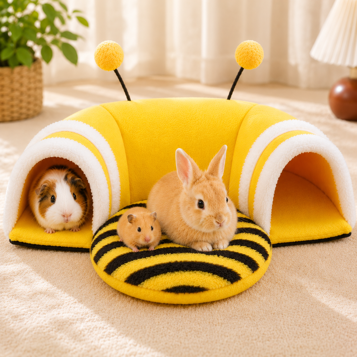 Bee-Shaped Small Hideout Tunnel Bed for Rabbits & Small Pets