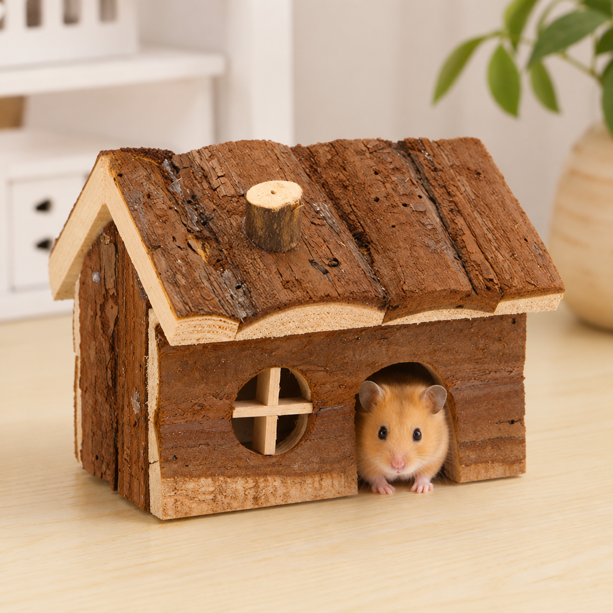 Natural Fir Wood Hamster Hideout House