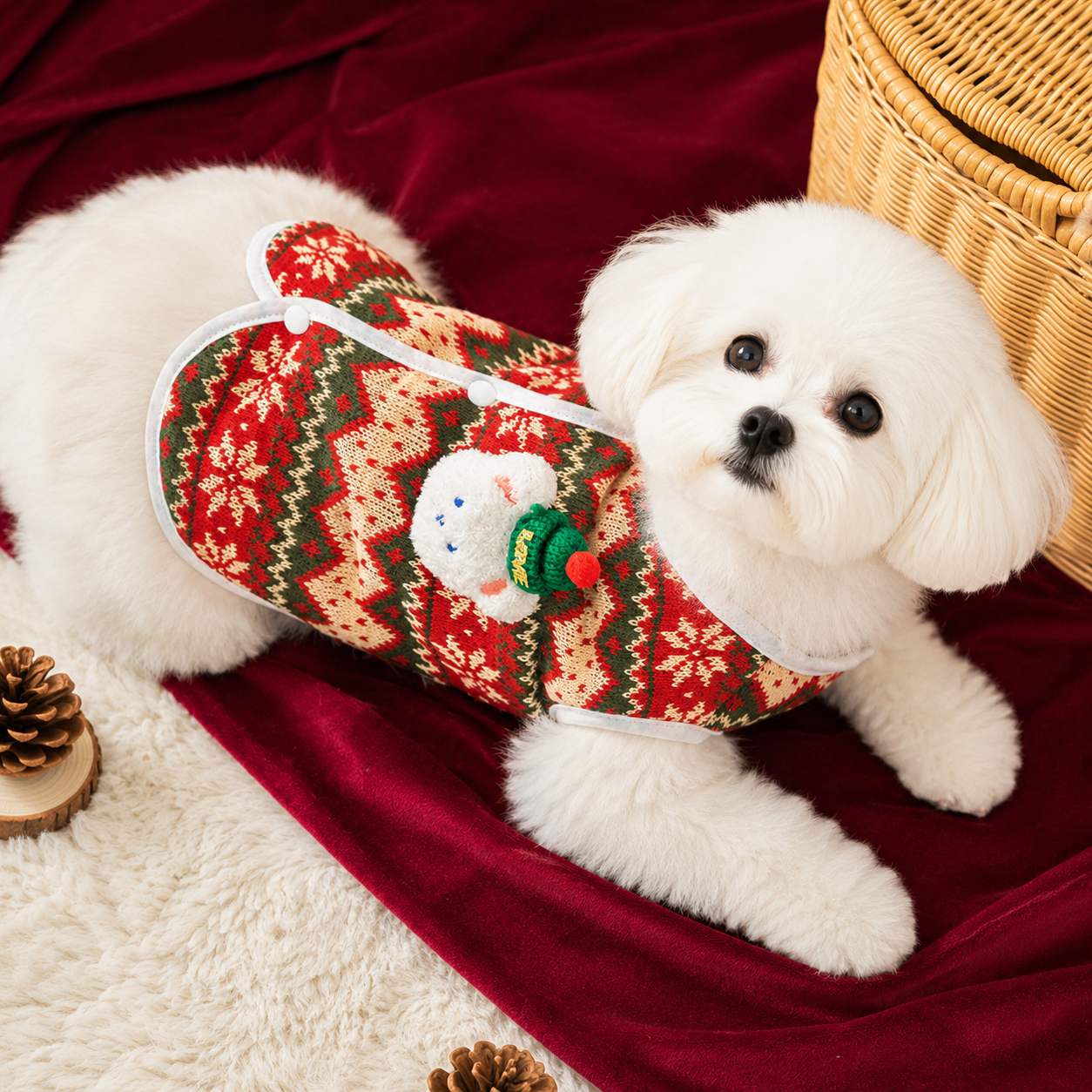 Cute Christmas Bear Pattern Sweater for Small Dogs and Cats