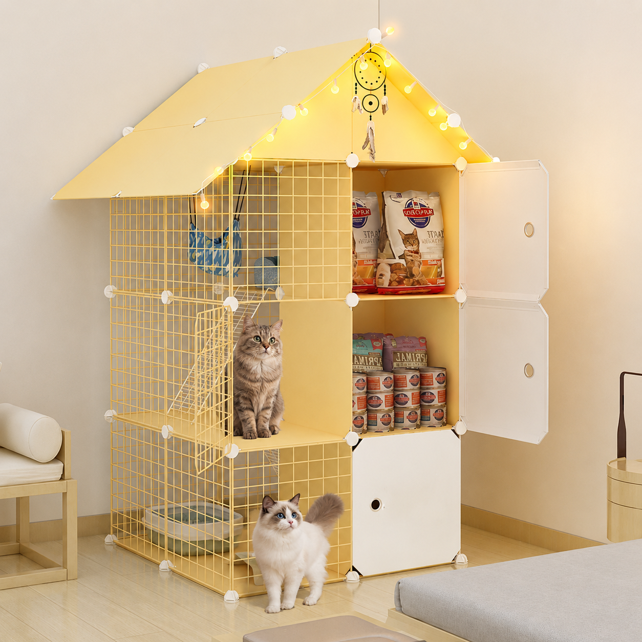 Log-Style Cat Villa Cage