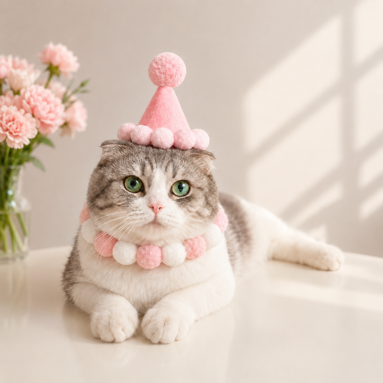 Pet Birthday Hat & Pom-Pom Collar Set