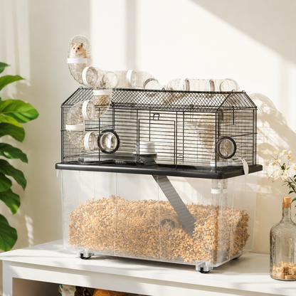 Two-Tier Hamster Cage with Deep Tray & Tube System