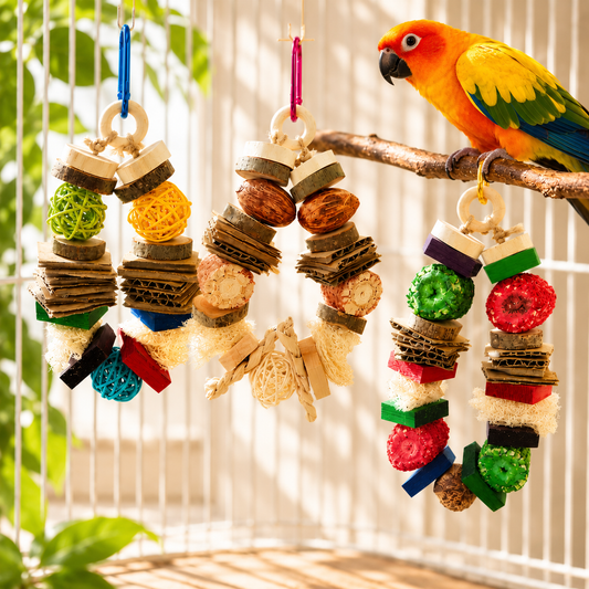 Colorful Wooden Hanging Chew Toy for Birds & Small Pets