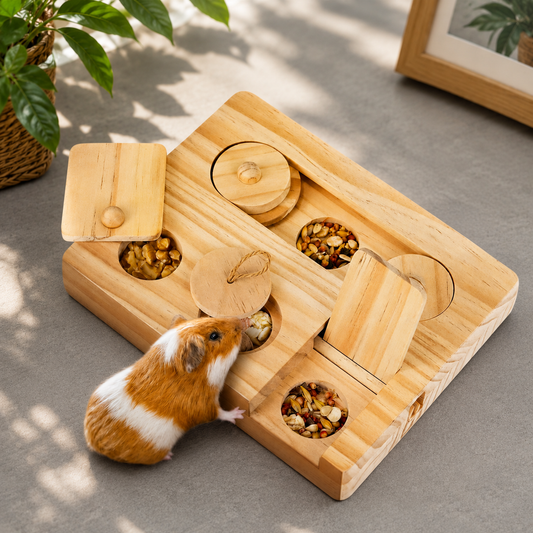 Natural Wooden Hamster Feeder & Snack Dispenser