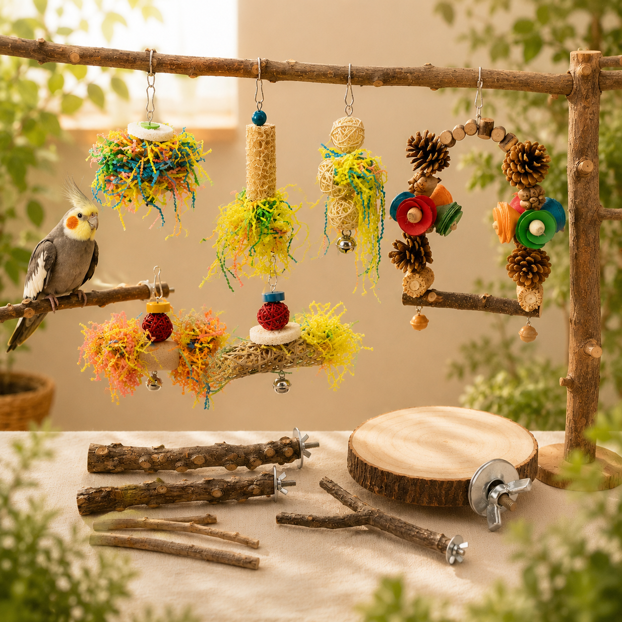 Natural Wooden Climbing Pier & Springboard for Small Pets