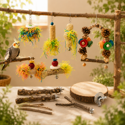 Natural Wooden Climbing Pier & Springboard for Small Pets