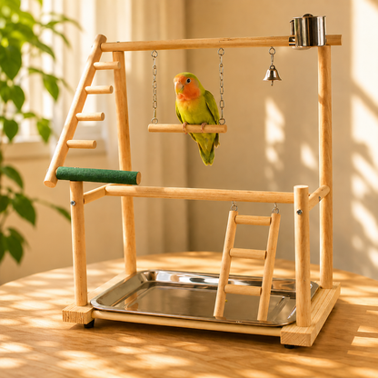 Wooden Desktop Bird Play Gym & Training Stand