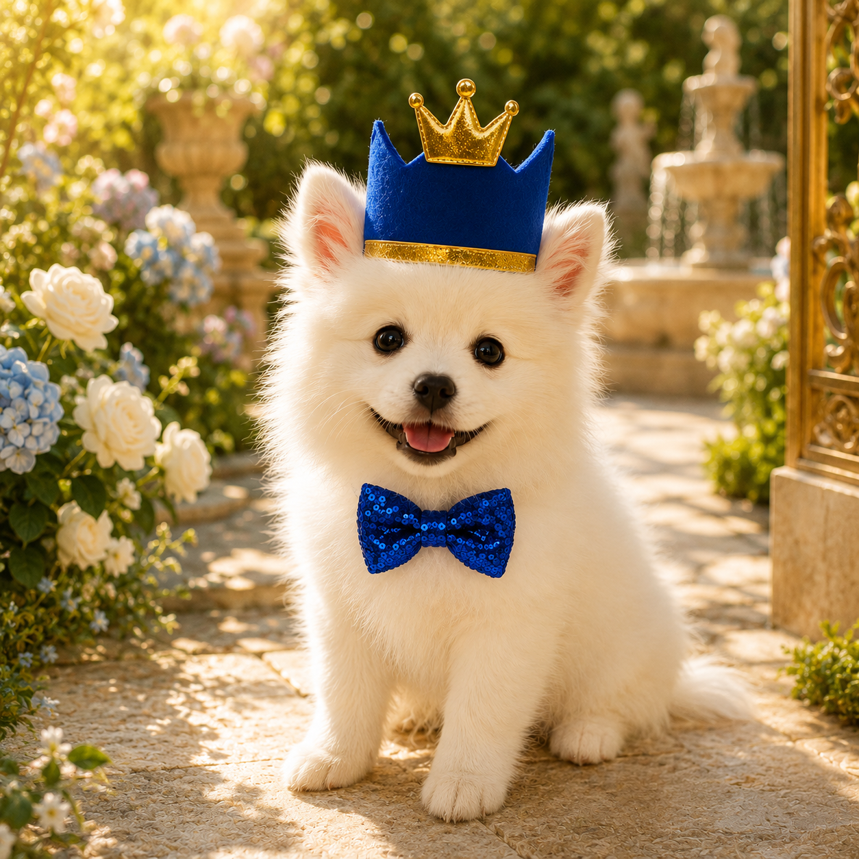 Pet Party Crown & Bow Accessory (Blue)
