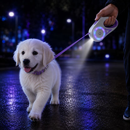 Retractable Dual Dog Leash with 360° Swivel & Light