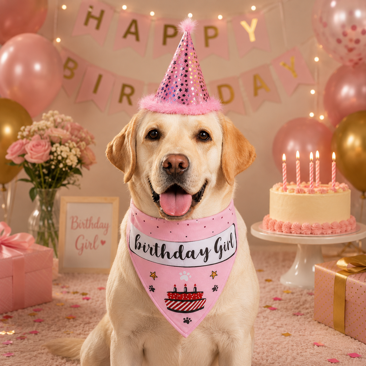 Pet Birthday Hat & Bandana Set (Pink/Blue)