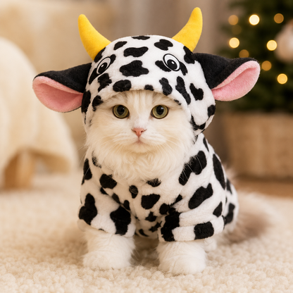 New Pet Dog Cat Coat Warm Cow Costume Sweatshirt Hooded Clothing Sweater Winter Clothes Cat Clothing Jumpsuits Cow