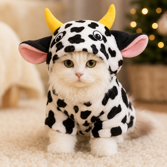 New Pet Dog Cat Coat Warm Cow Costume Sweatshirt Hooded Clothing Sweater Winter Clothes Cat Clothing Jumpsuits Cow