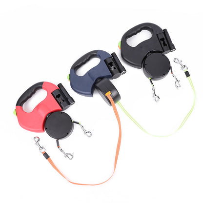 Retractable Dual Dog Leash with 360° Swivel & Flash Light