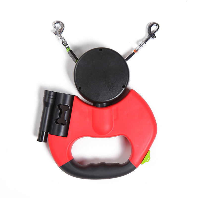 Retractable Dual Dog Leash with 360° Swivel & Flash Light